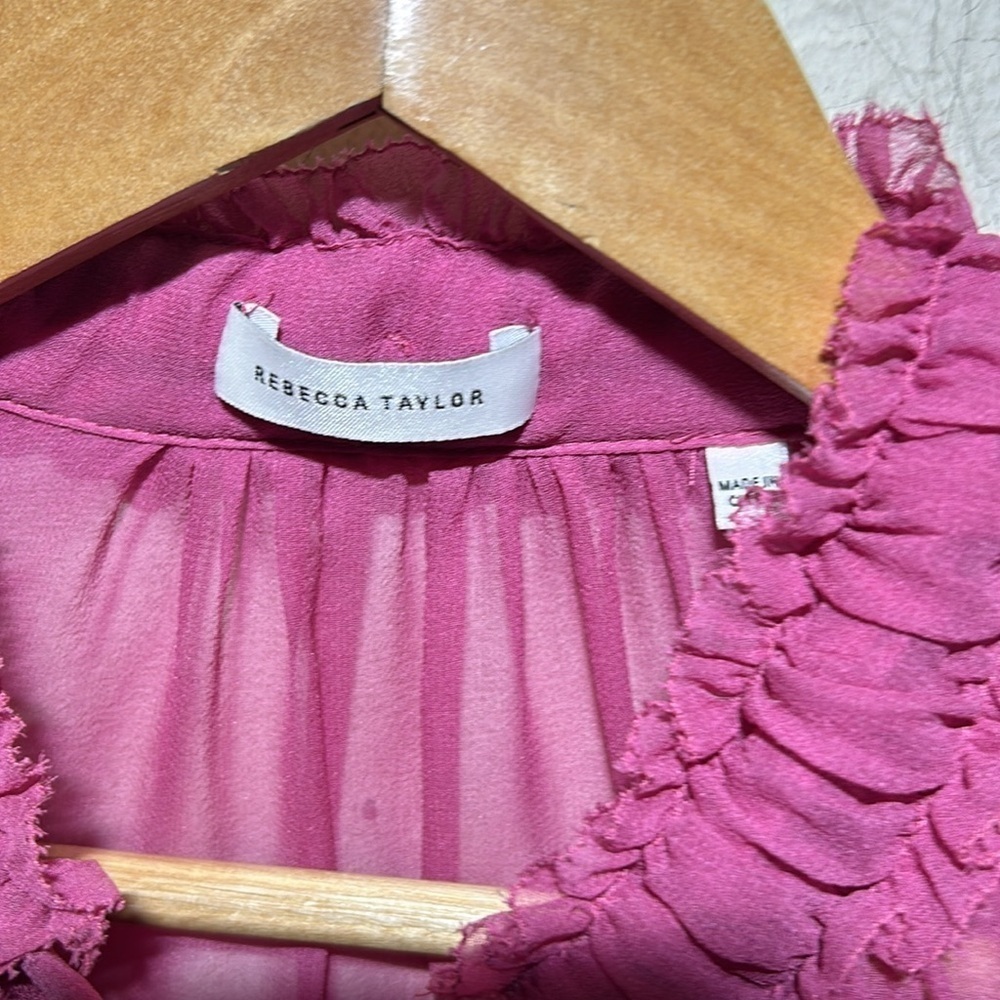 Rebecca Taylor Silk Bow Blouse In Azalea Size Small - Picture 5 of 8